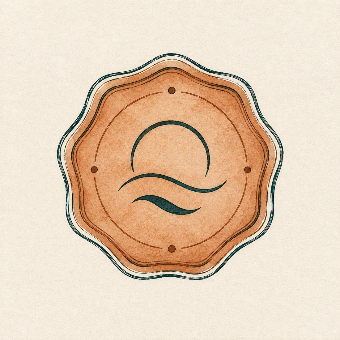 Ilustración de un sello de lacre con una marca abstracta de onda